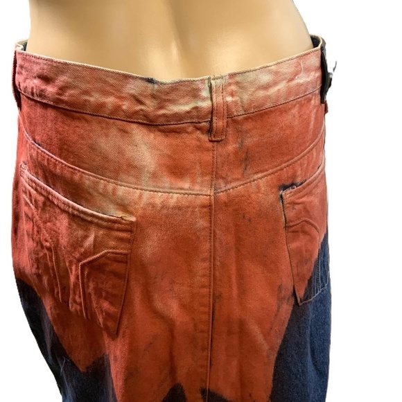 Americana Blues Blue Red Painted Knee Length Denim Skirt Size 20W Retro Gothcore - Picture 9 of 15